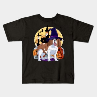 Cavalier king charles spaniel Halloween Witch Pumpkin Kids T-Shirt